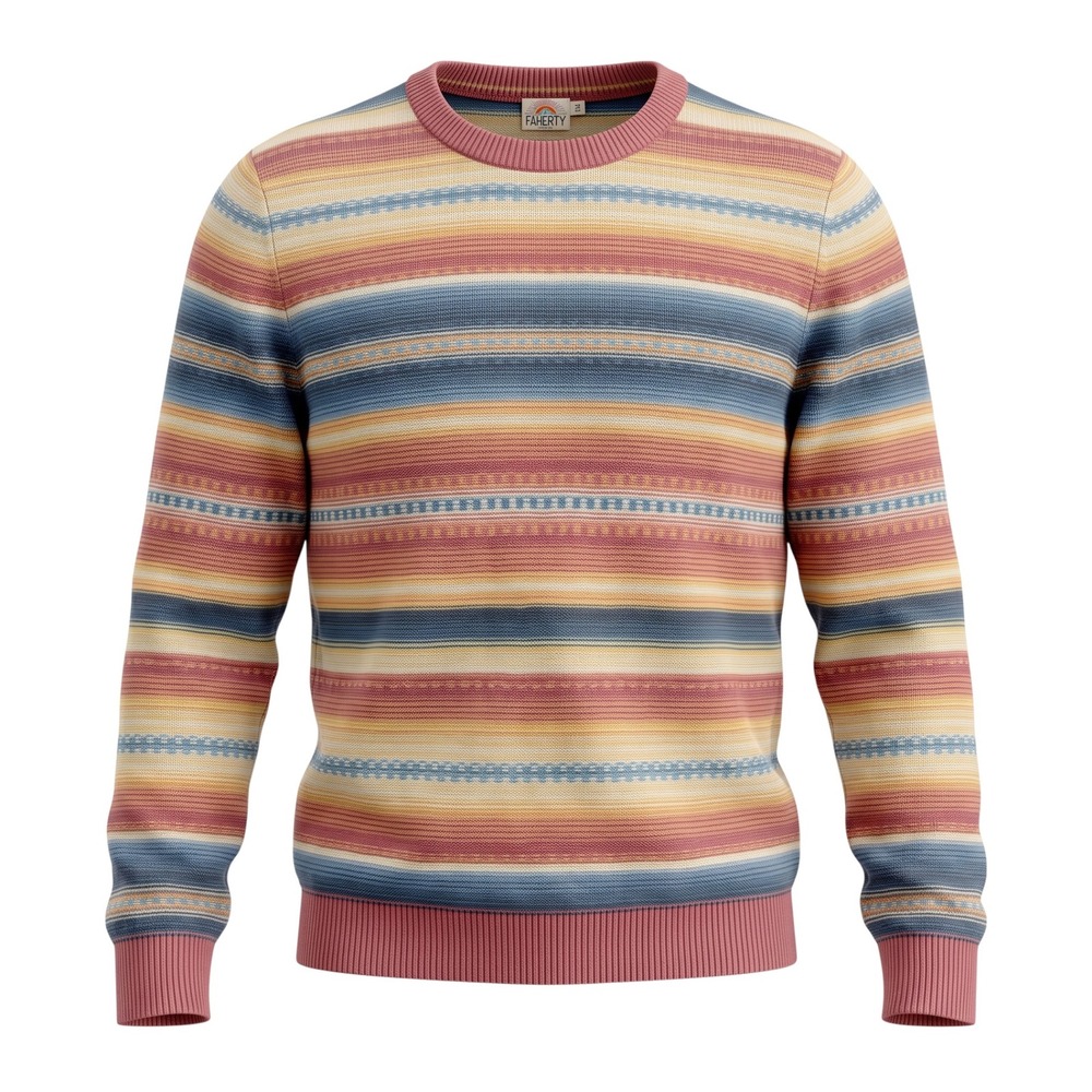 Faherty Serape Stripe Crewneck Sweater Men's XL Cotton Multicolor Knit